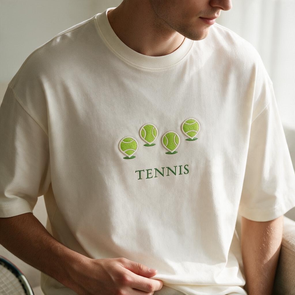 Tennis Map Pins Embroidered Unisex Oversized T-Shirt