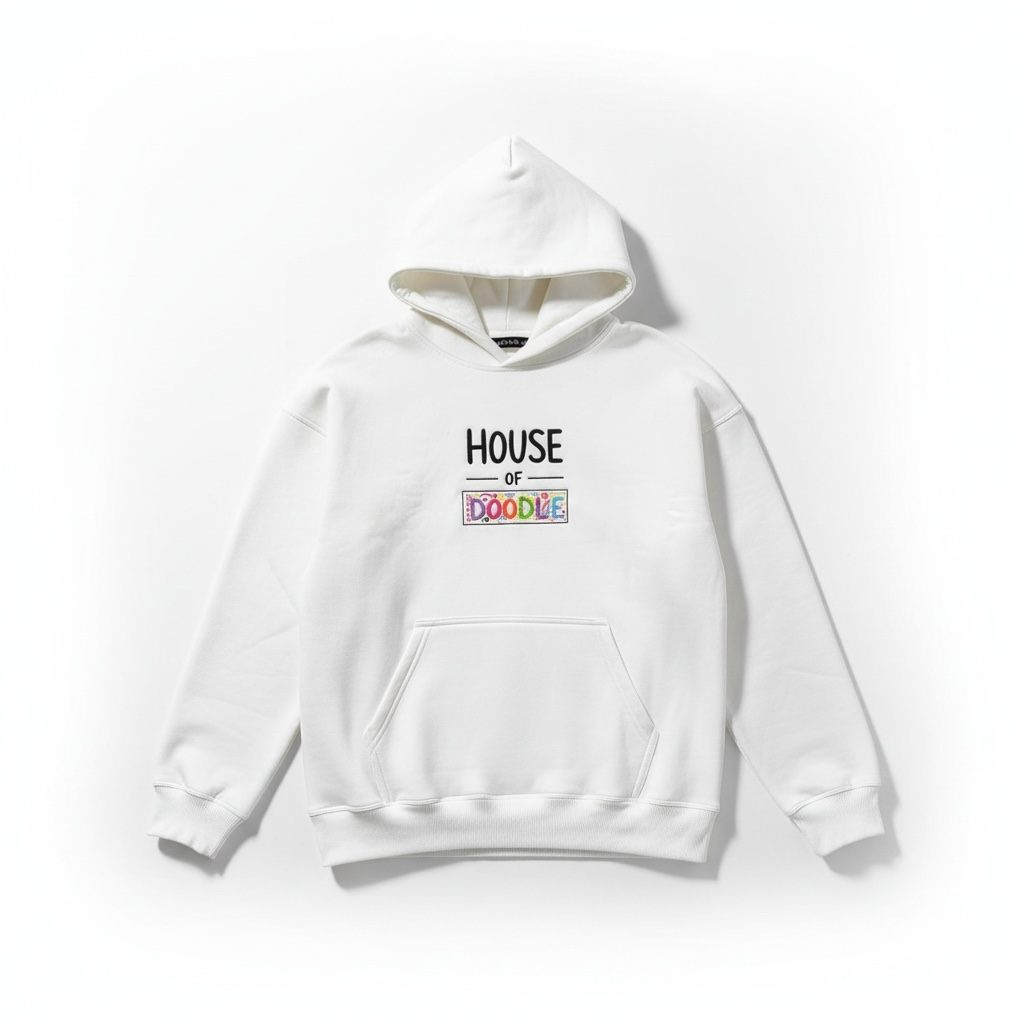 House Of Doodle Embroidery Signature White Unisex Hoodie