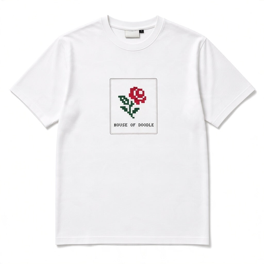 Pixel Art Embroidered Rose Unisex T-Shirt
