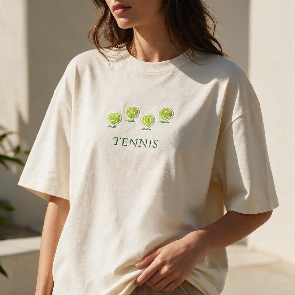 Tennis Map Pins Embroidered Unisex Oversized T-Shirt