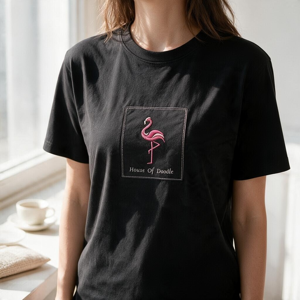 Flamingo Box Patch Embroidered Unisex T-Shirt