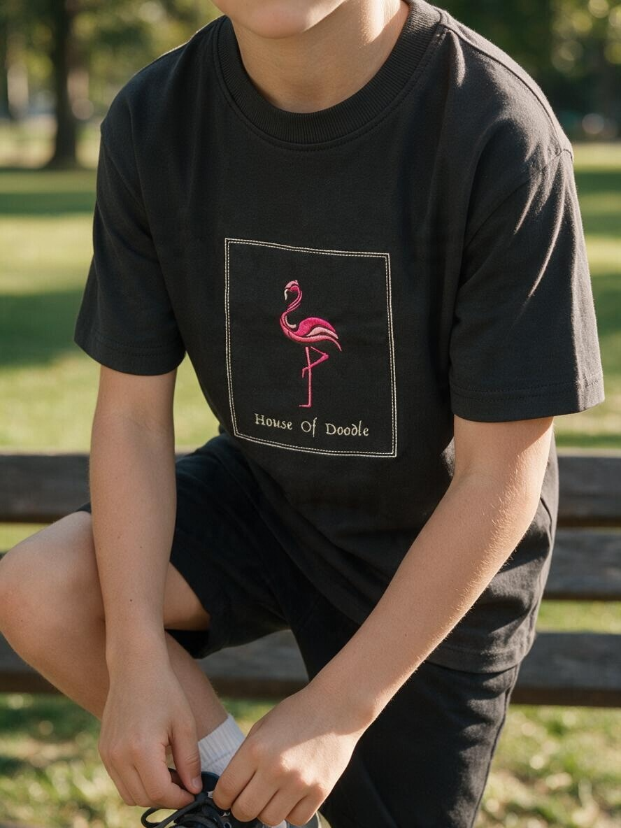 Flamingo Box Patch Embroidered Unisex T-Shirt