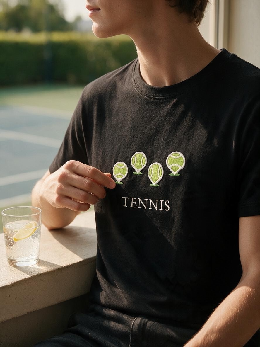 Tennis Map Pins Embroidered Unisex T-Shirt