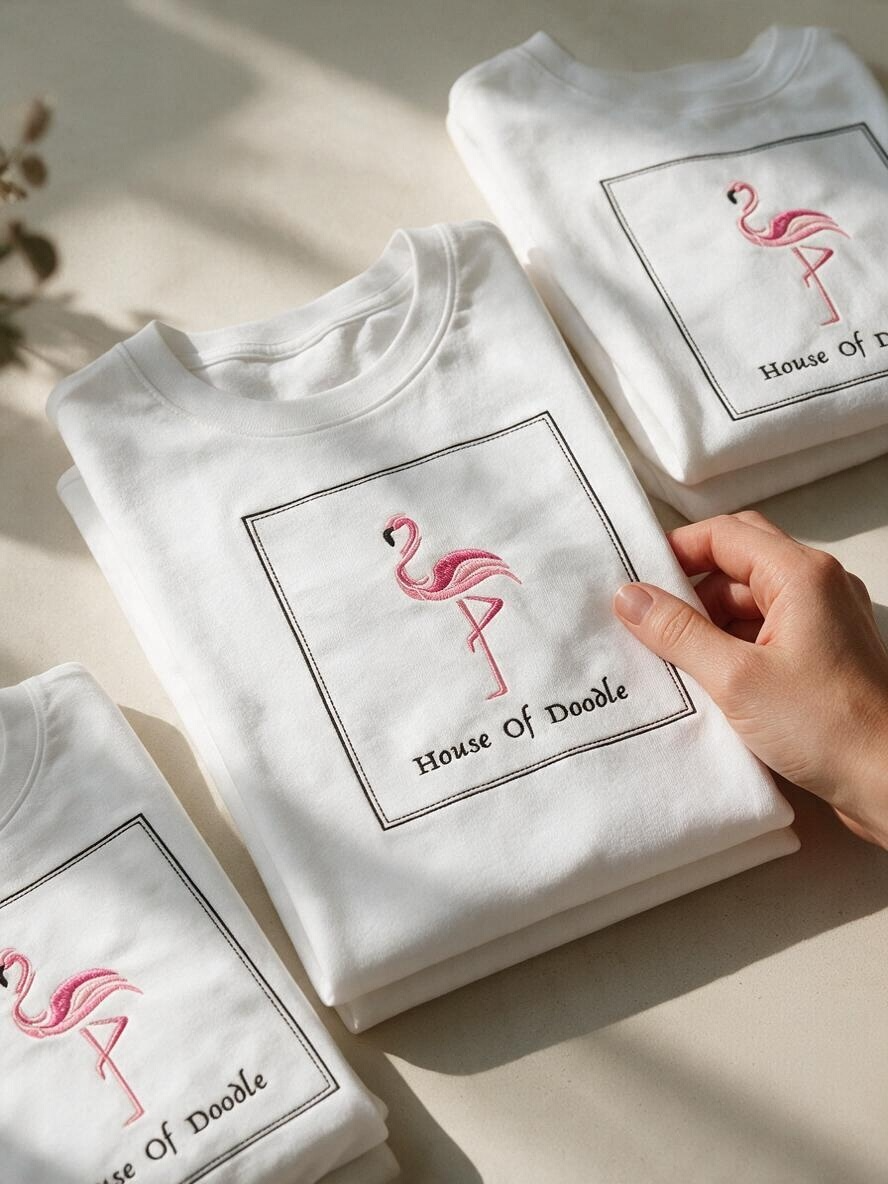 Flamingo Box Patch Embroidered Oversized Unisex T-Shirt