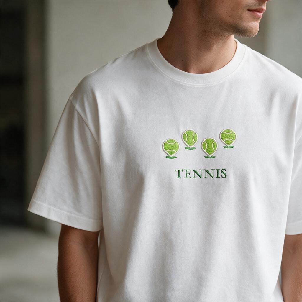 Tennis Map Pins Embroidered Unisex Oversized T-Shirt