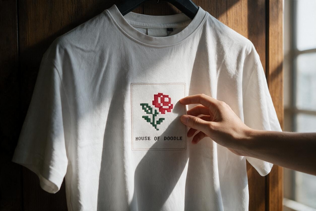 Pixel Art Embroidered Rose Unisex T-Shirt