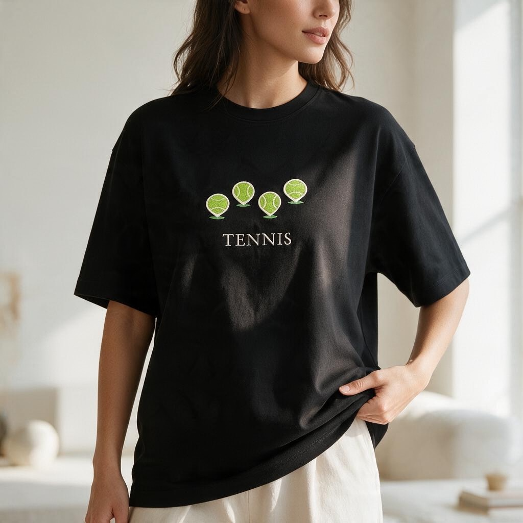 Tennis Map Pins Embroidered Unisex Oversized T-Shirt