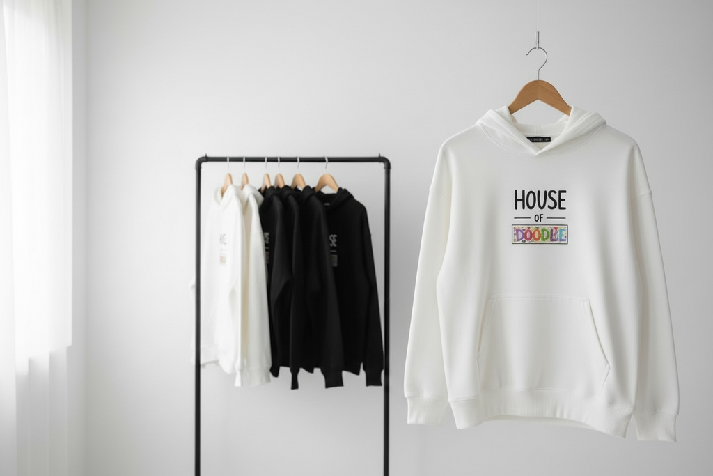 House Of Doodle Embroidery Signature White Unisex Hoodie