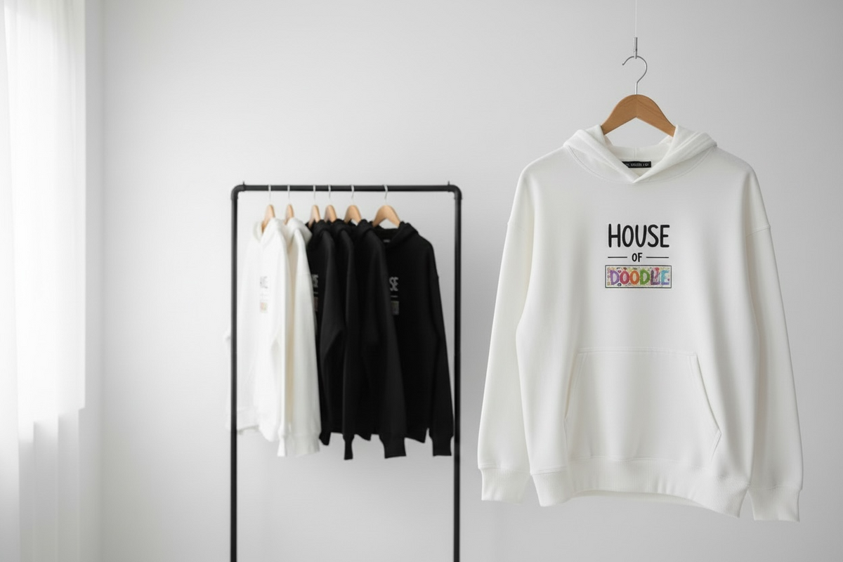 House Of Doodle Embroidery Signature White Unisex Hoodie