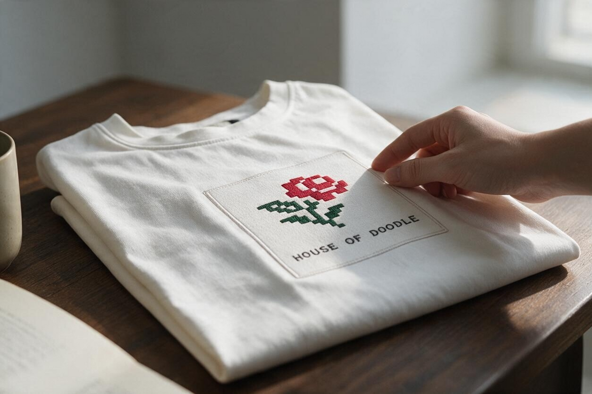Pixel Art Embroidered Rose Oversized Unisex T-Shirt