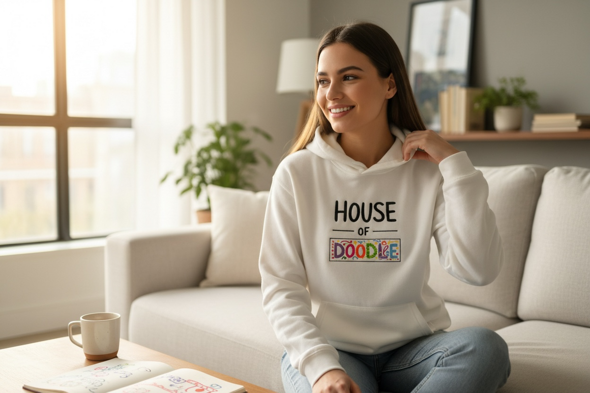 House Of Doodle Embroidery Signature White Unisex Hoodie
