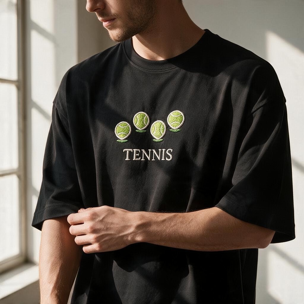 Tennis Map Pins Embroidered Unisex Oversized T-Shirt