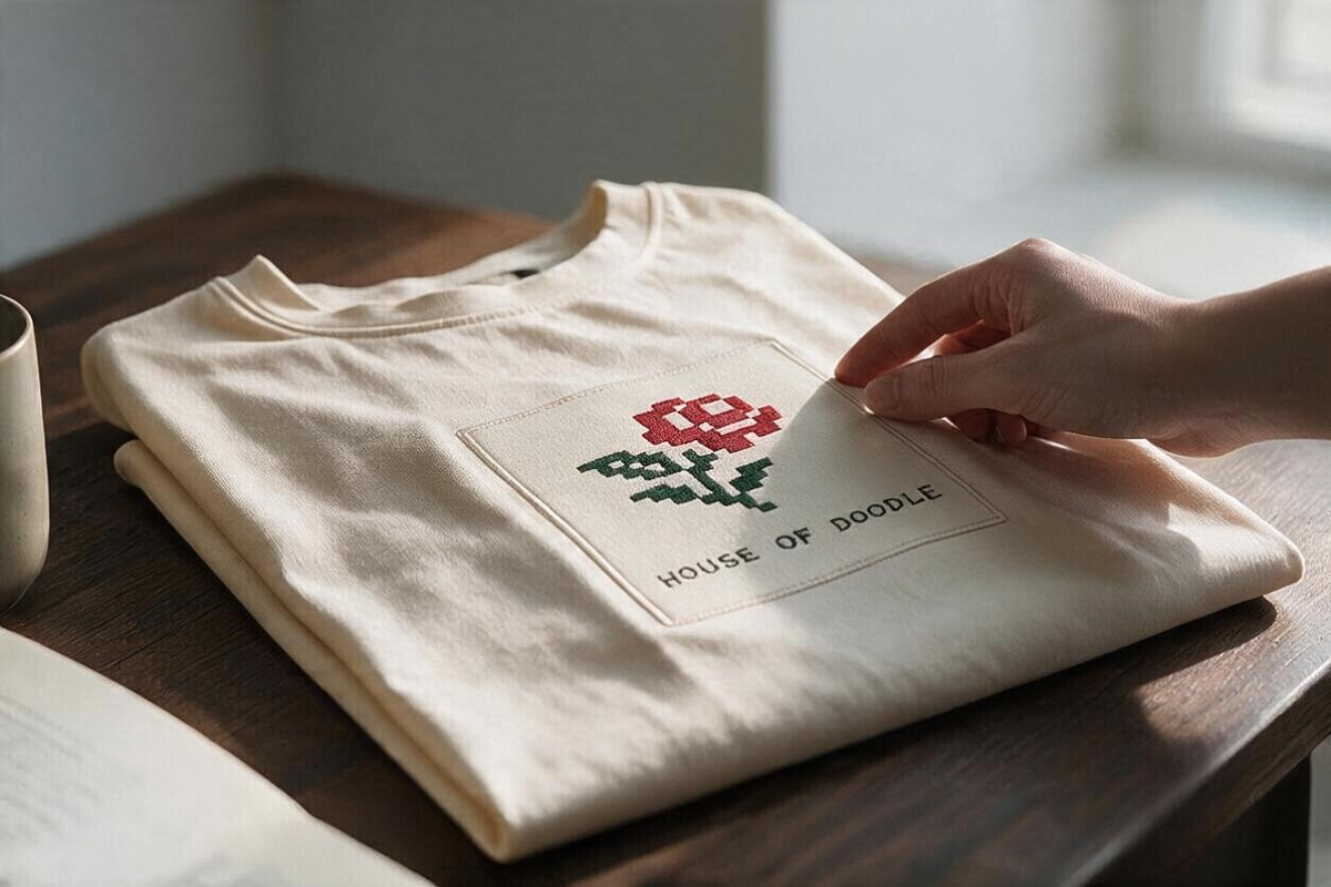 Pixel Art Embroidered Rose Unisex T-Shirt
