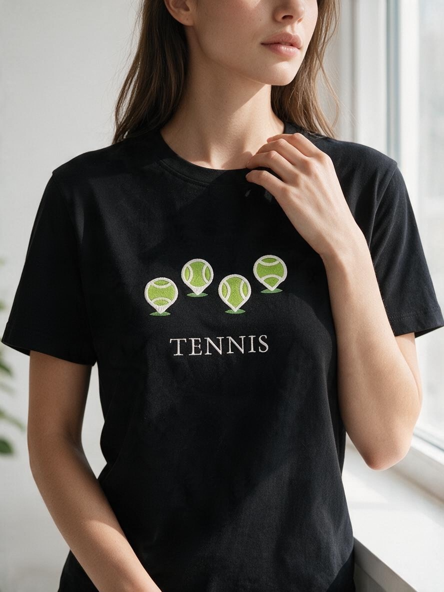 Tennis Map Pins Embroidered Unisex T-Shirt