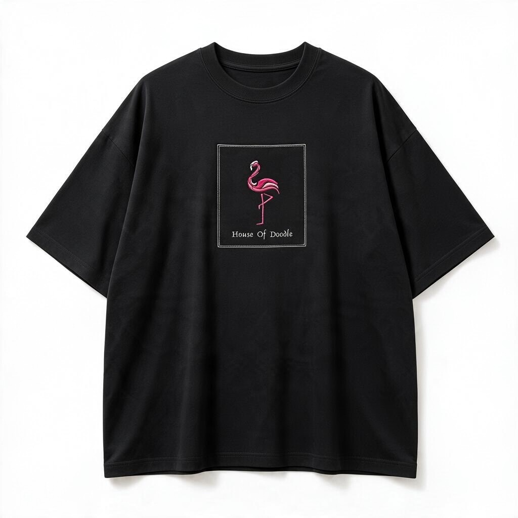 Flamingo Box Patch Embroidered Oversized Unisex T-Shirt