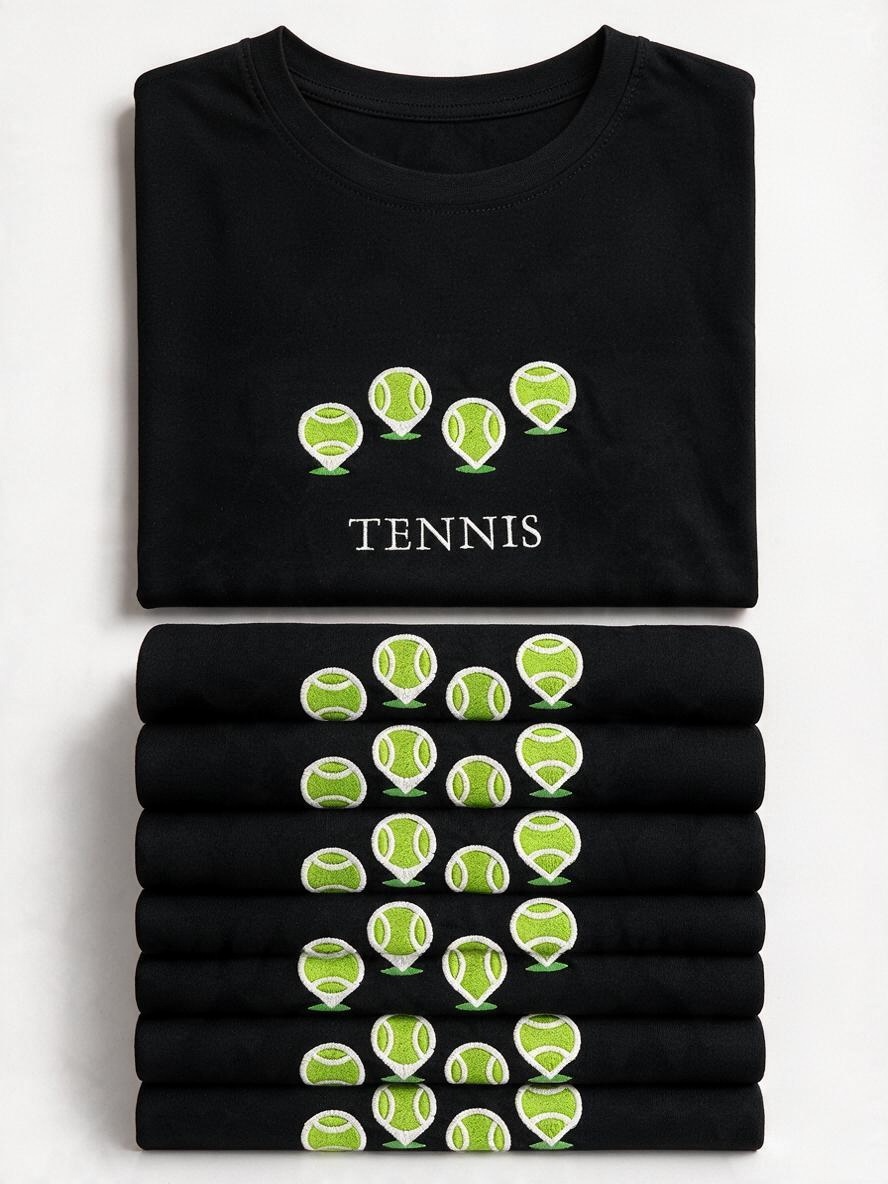 Tennis Map Pins Embroidered Unisex Oversized T-Shirt