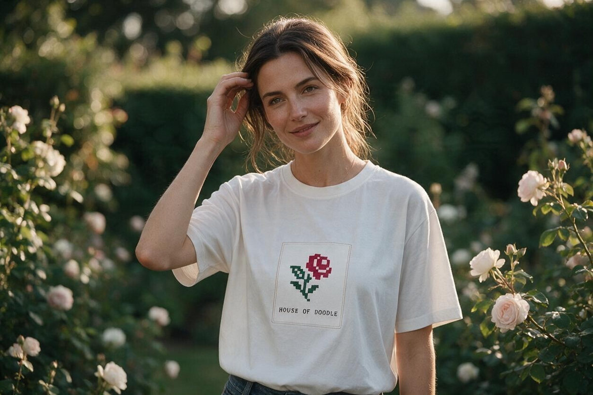 Pixel Art Embroidered Rose Unisex T-Shirt