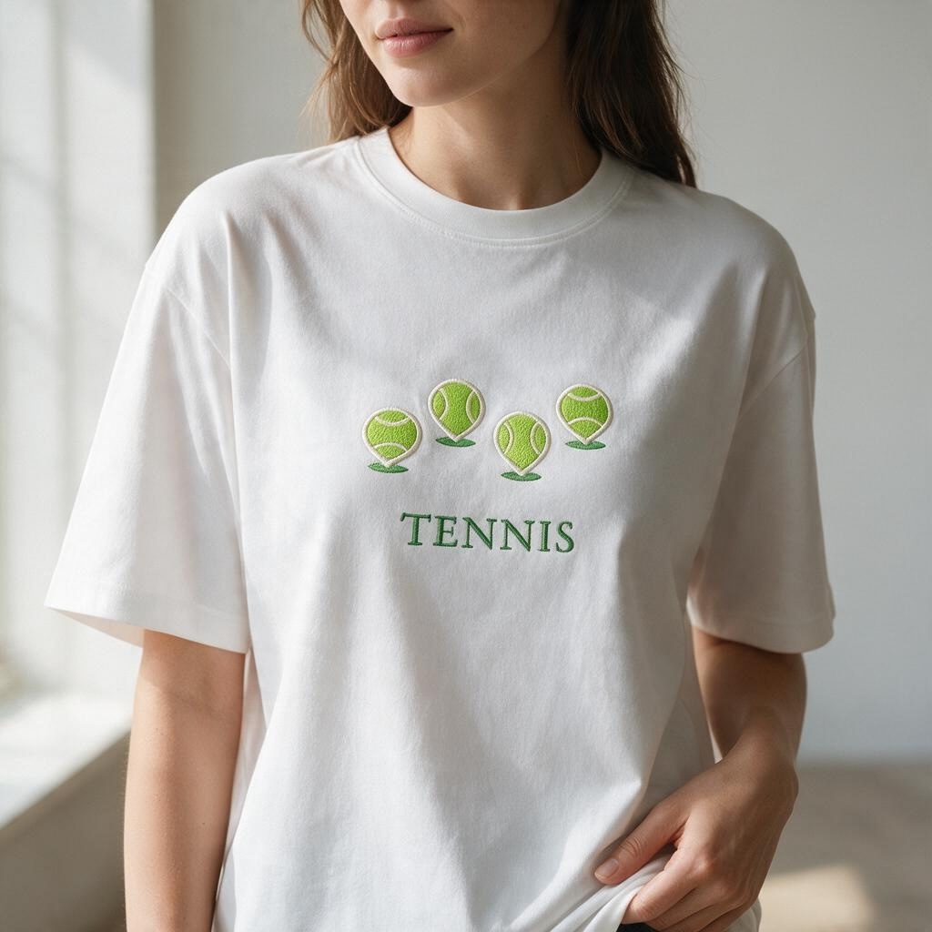 Tennis Map Pins Embroidered Unisex Oversized T-Shirt