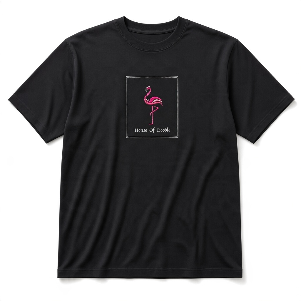 Flamingo Box Patch Embroidered Unisex T-Shirt