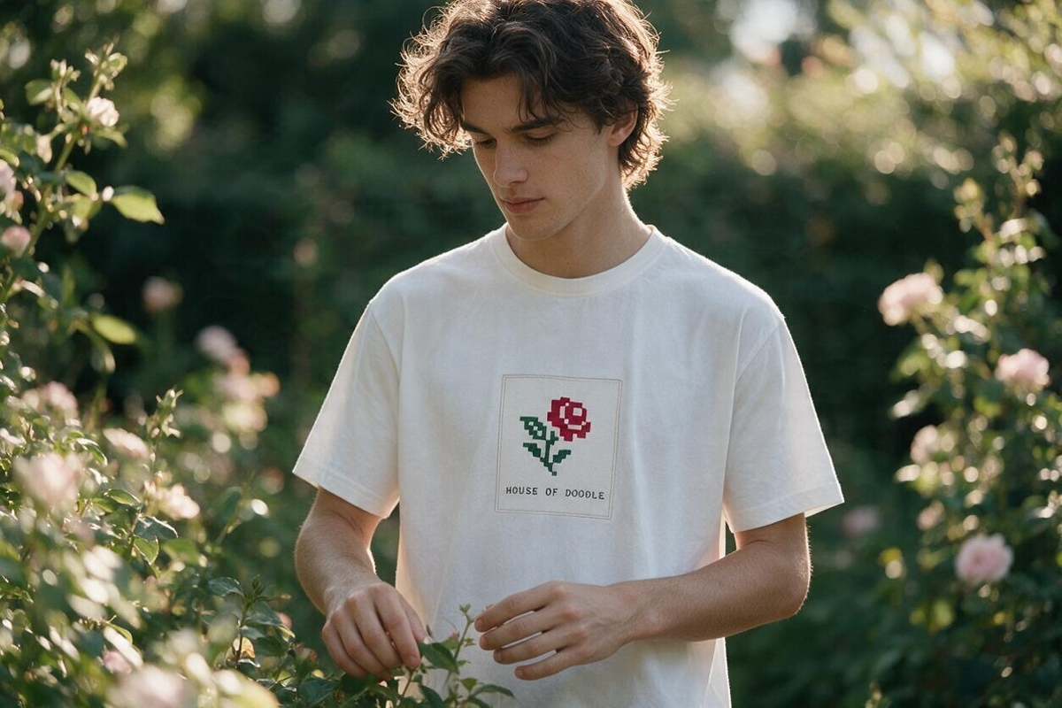Pixel Art Embroidered Rose Unisex T-Shirt